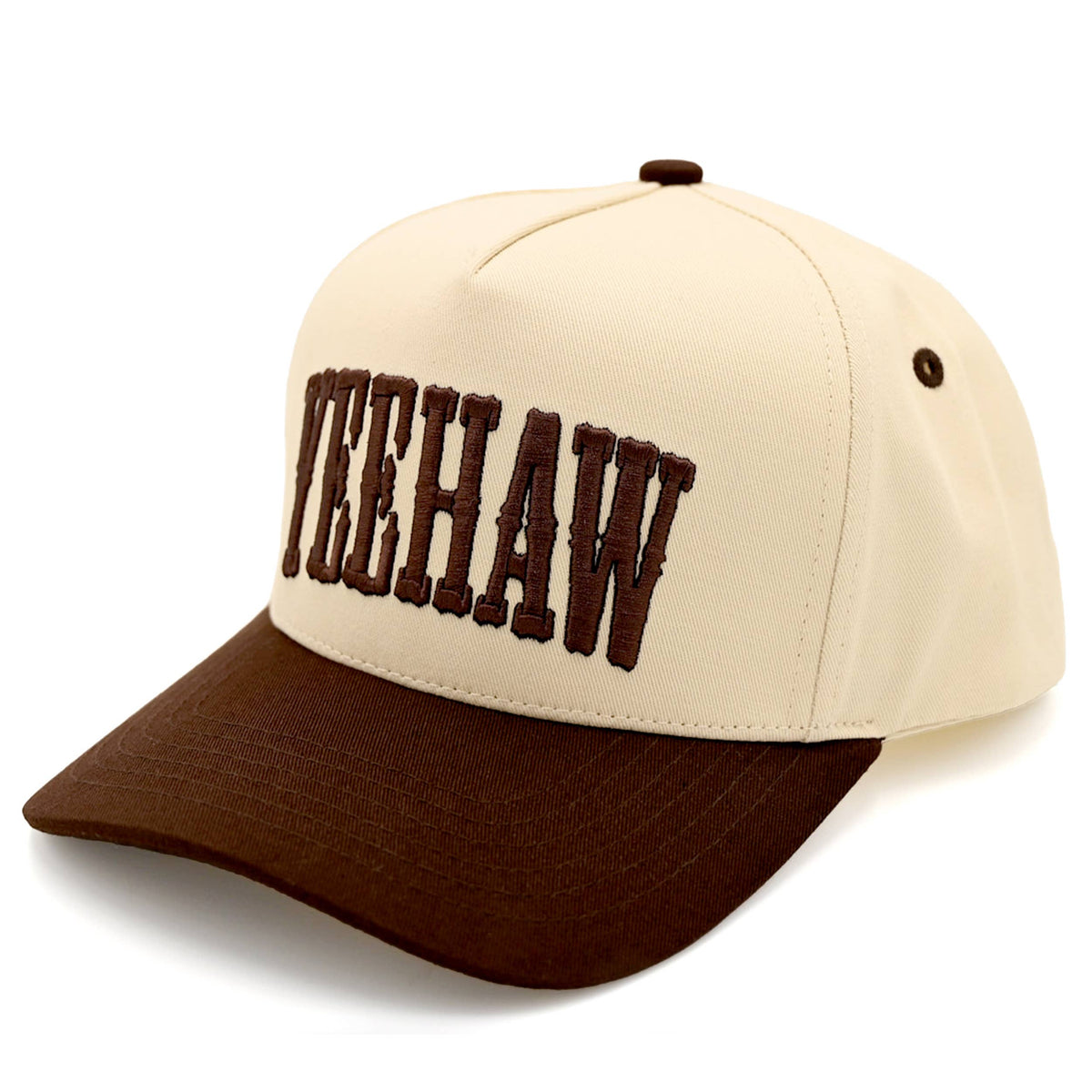 C.C YEEHAW Embroidery Two Tone Cotton Trucker Cap: Brown
