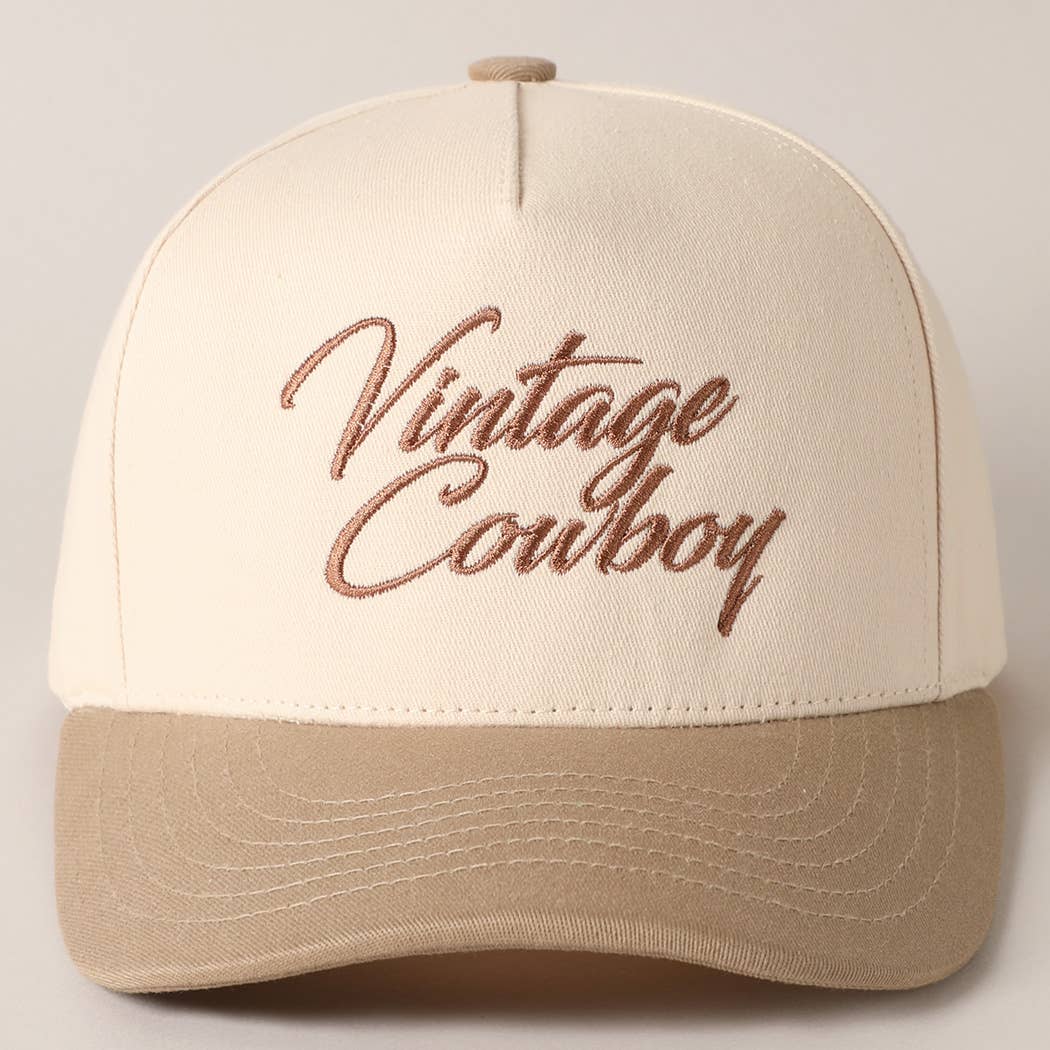 Vintage Cowboy Embroidery Two Tone Baseball Cap: Beige / ONE SIZE