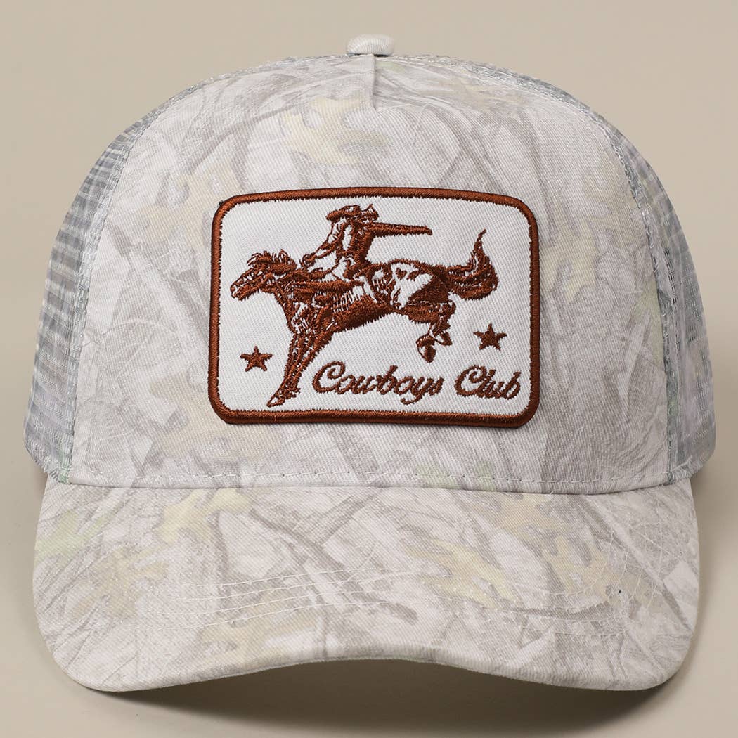 Cowboy Club Embroidery Patch Mesh Cap: BEIGE CAMO / ONE SIZE