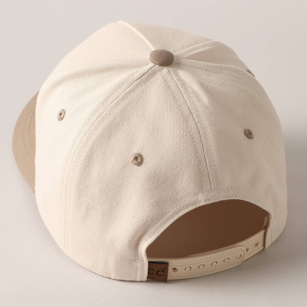 Vintage Cowboy Embroidery Two Tone Baseball Cap: Beige / ONE SIZE