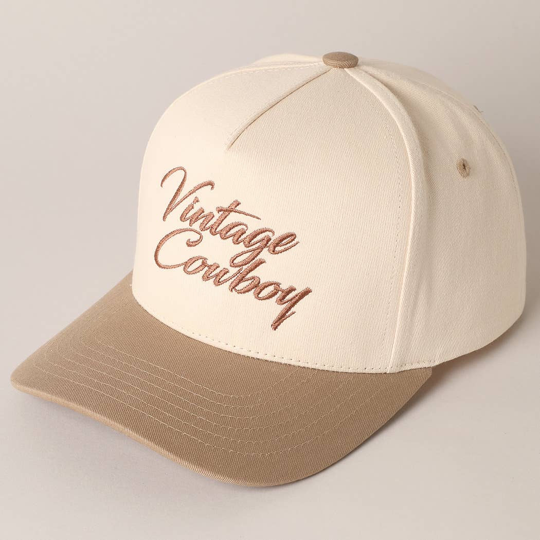 Vintage Cowboy Embroidery Two Tone Baseball Cap: Beige / ONE SIZE