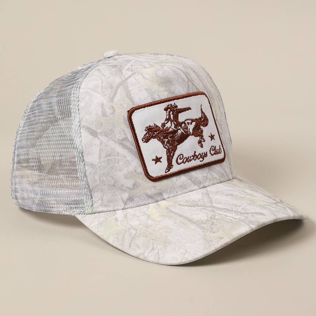 Cowboy Club Embroidery Patch Mesh Cap: BEIGE CAMO / ONE SIZE