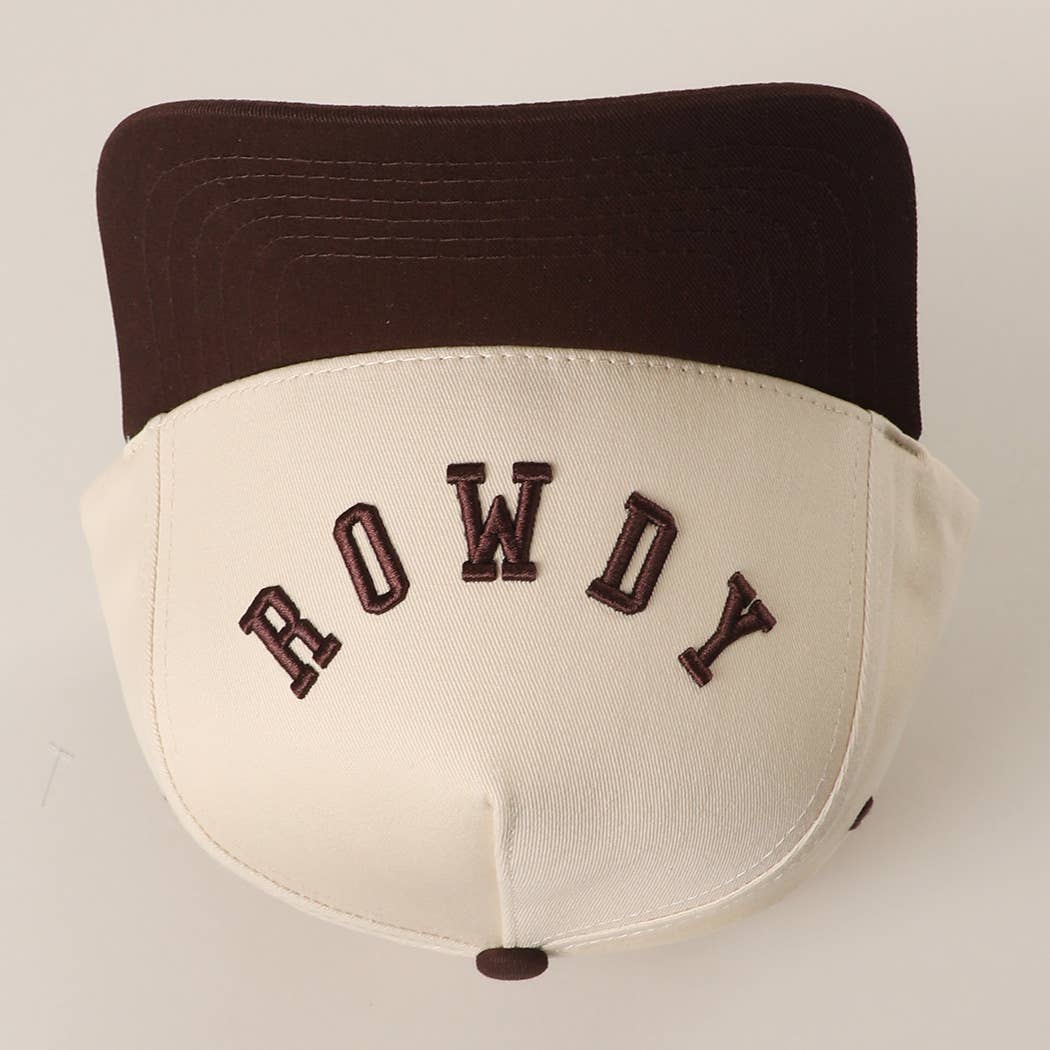 ROWDY Upside Down Embroidered Two-Tone Trucker Hat: BRN / ONE SIZE