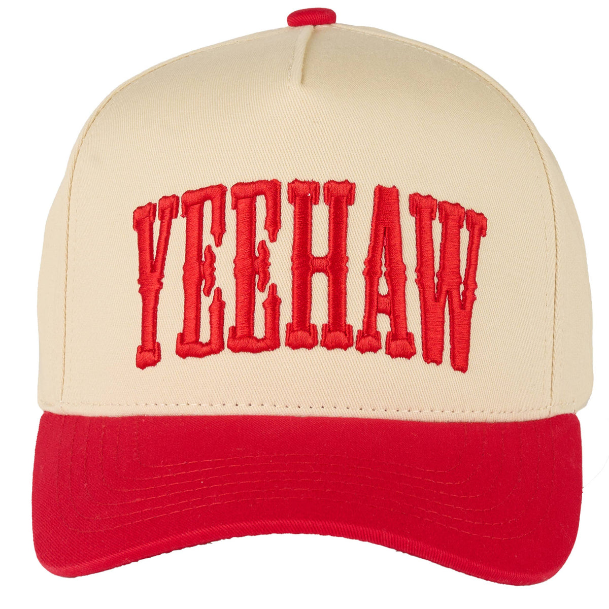 C.C YEEHAW Embroidery Two Tone Cotton Trucker Cap: Red