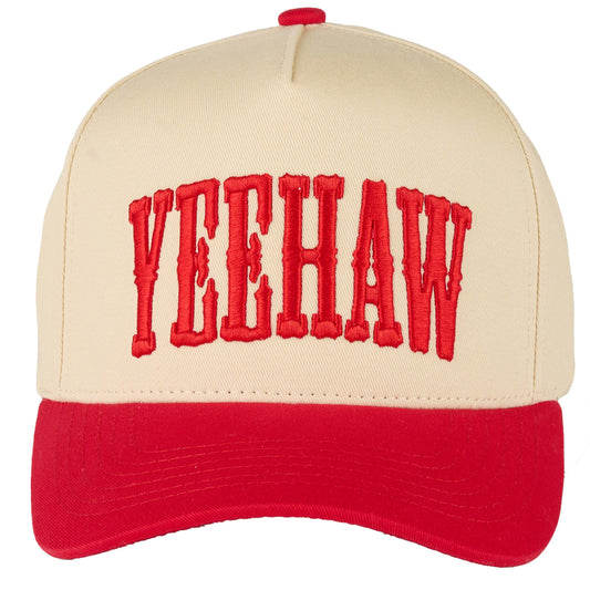 C.C YEEHAW Embroidery Two Tone Cotton Trucker Cap: Red