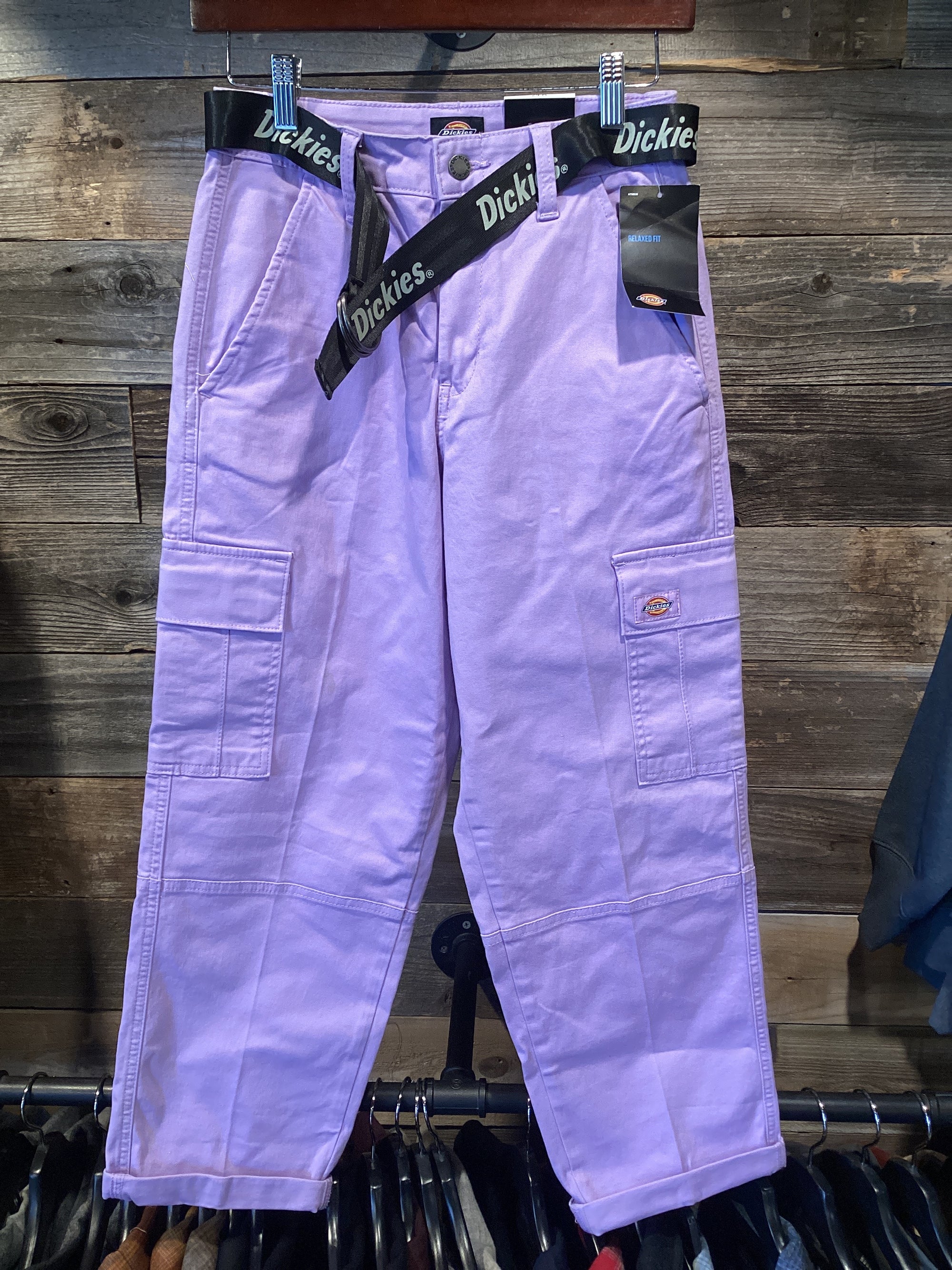 Dickies Relaxed Fit Lavender Canvas Pant with Black Belt