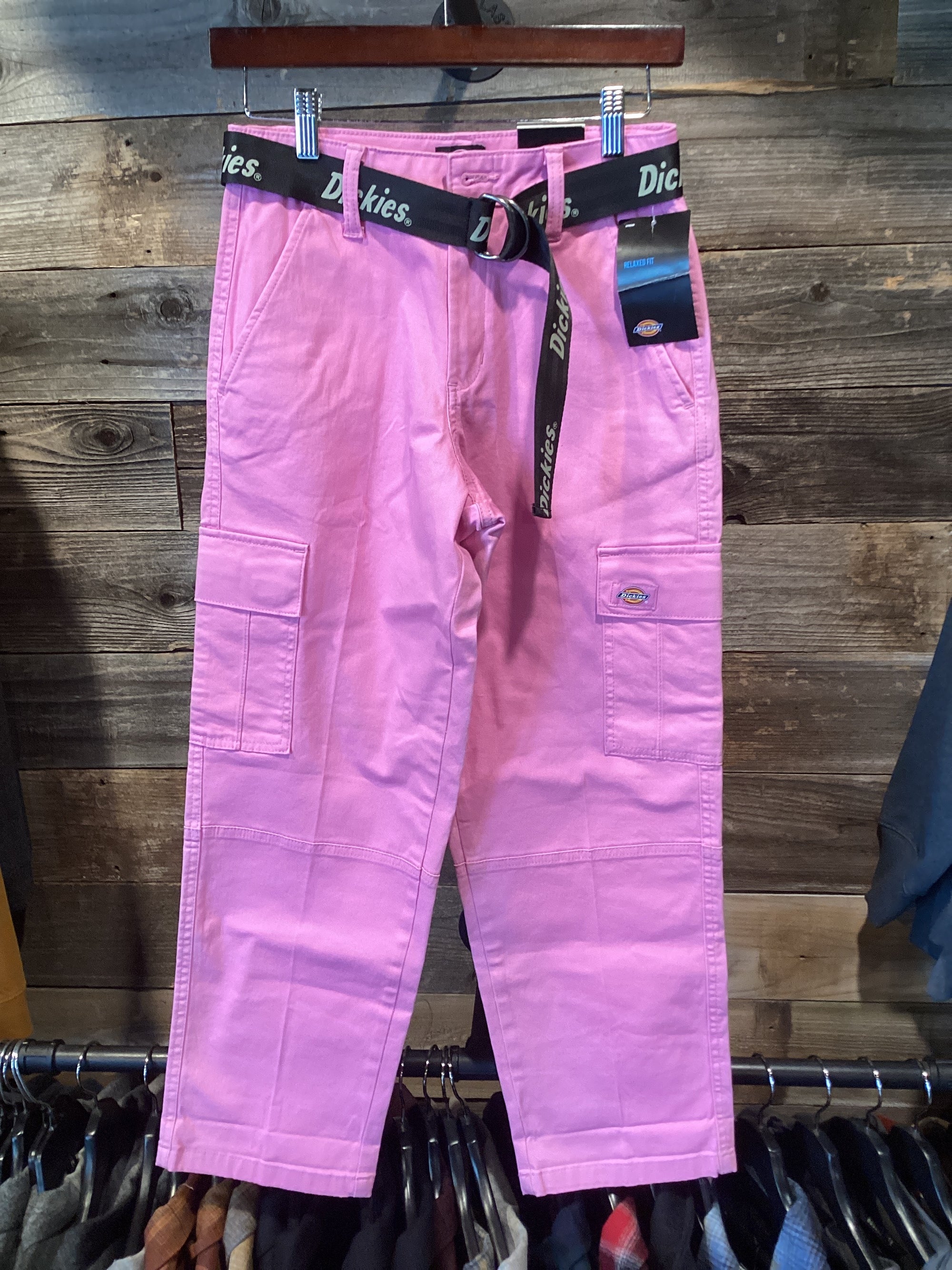 Dickies Relaxed Fit Pink Canvas Pant with Black Belt