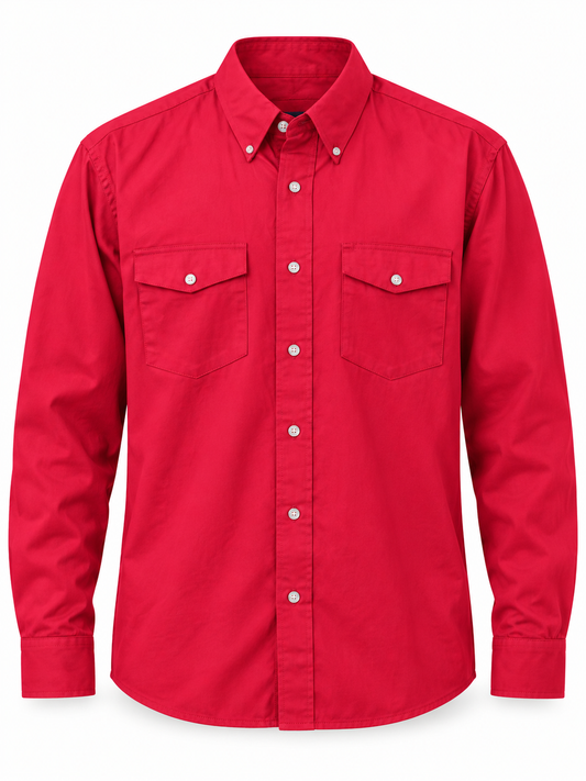 Wrangler Shirts: Men's Red MP3522 R Twill Long Sleeve Western Shirt