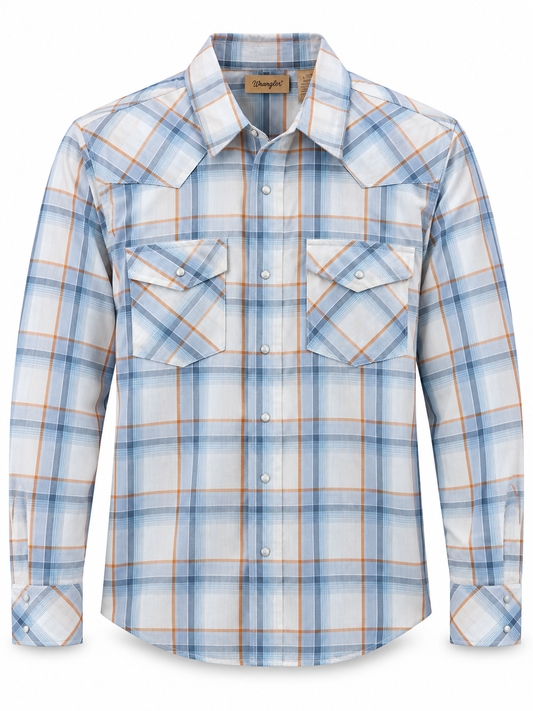 Wrangler Men’s Wrinkle Resist Long Sleeve Snap Plaid Shirt (Pattern Varies)