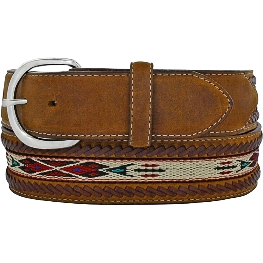 Tony Lama Men's Laced Edge Horse Hair Ribbon Bark Belt 5A109