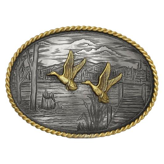MONTANA SILVERSMITHS ON THE BANKS WITH DUCKS BELT BUCKLE