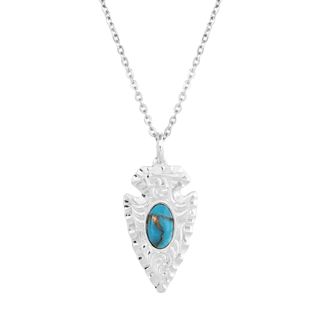 MONTANA SILVERSMITHS LADIES CHISLED ARROWHEAD SILVER TORUOISE NECKLACE