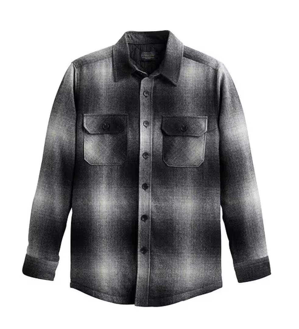 PENDLETON QUILTED SHIRT JACKET BLACK/WHITE/GREY OMBRE