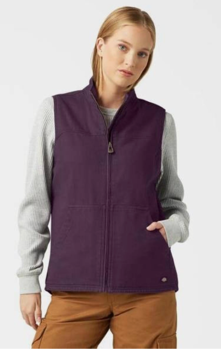 Dickies Fleece-Lined Duck Canvas Vest for Ladies - Plum Perfect