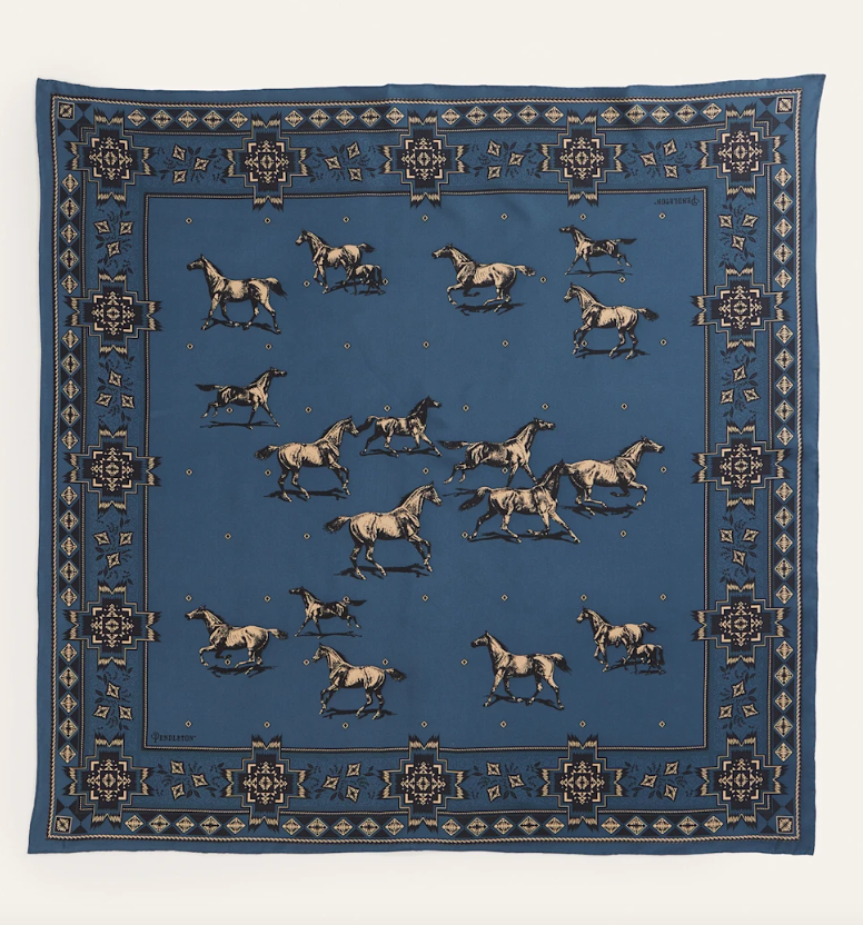 HERD OF HORSES SILK SCARF - BLUE