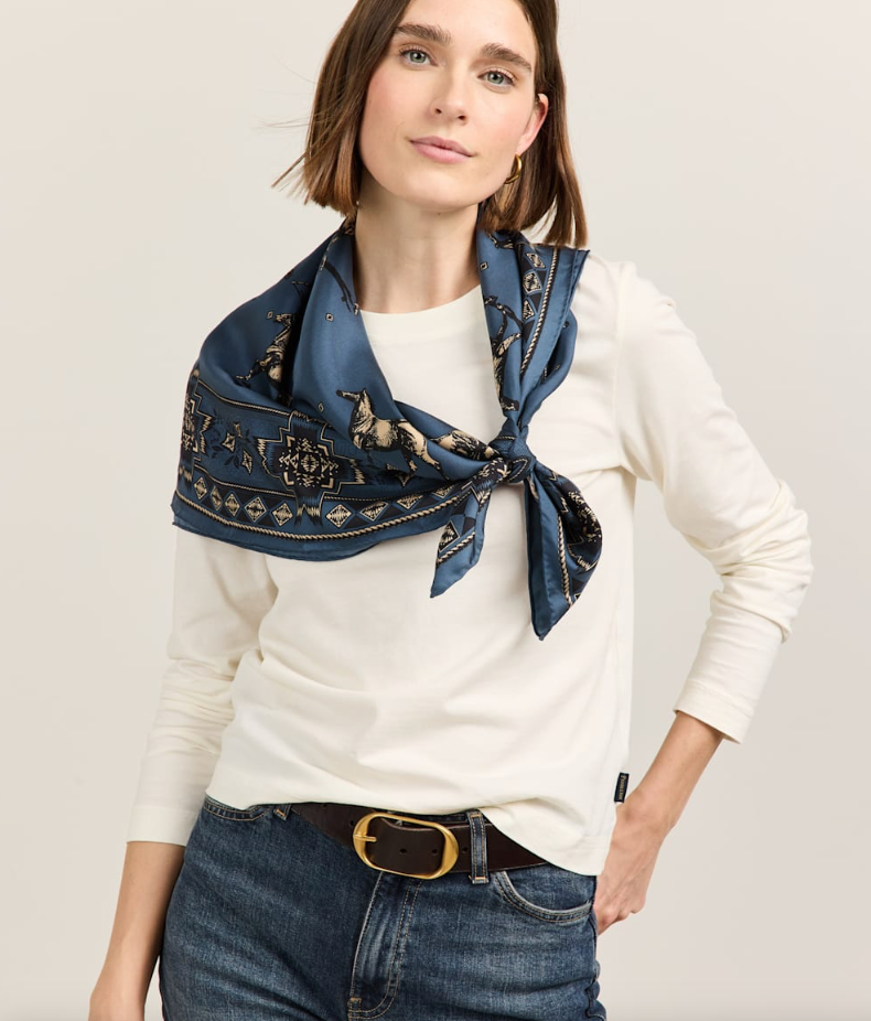 HERD OF HORSES SILK SCARF - BLUE