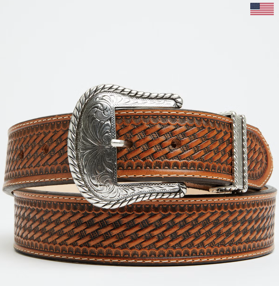 JUSTIN MEN'S BRONCO BASKETWEAVE LEATHER BELT
