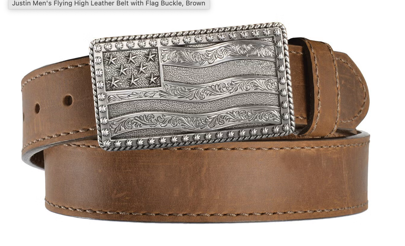 JUSTIN MEN'S FLYING HIGH LEATHER BELT WITH FLAG BUCKLE