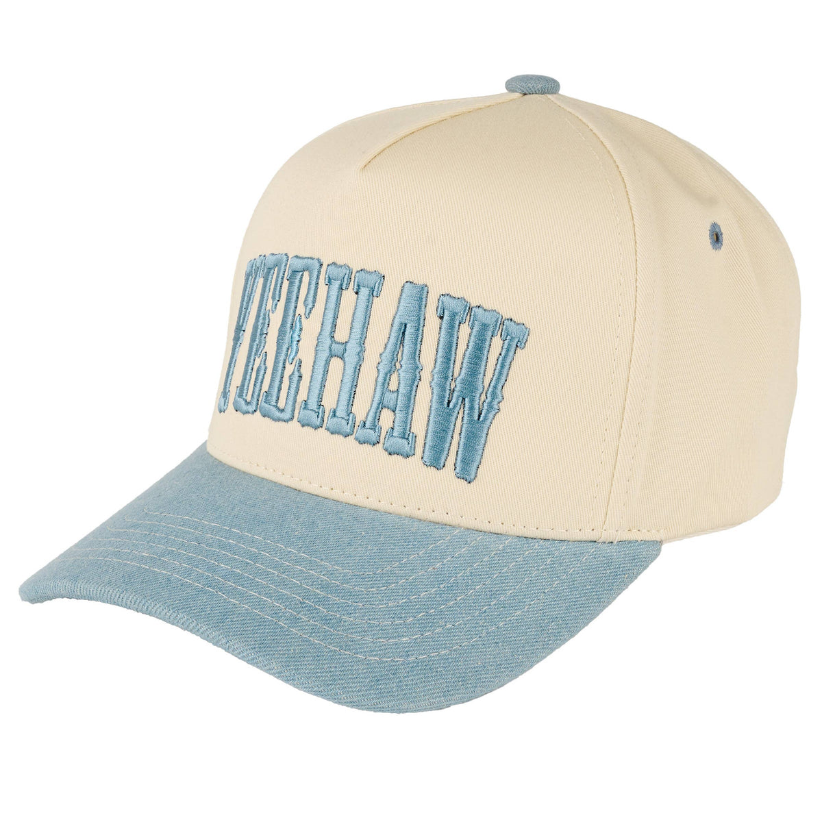 C.C YEEHAW Embroidery Two Tone Cotton Trucker Cap: Denim