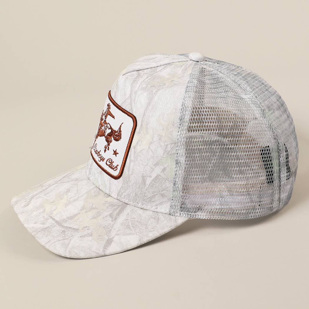 Cowboy Club Embroidery Patch Mesh Cap: BEIGE CAMO / ONE SIZE