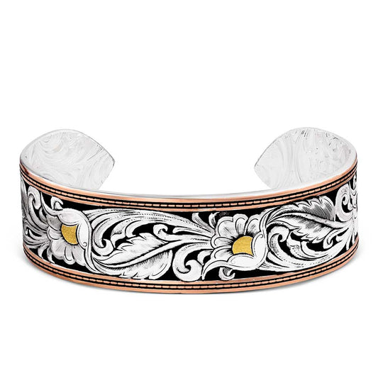 LeatherCut Tri-Colored Floral Cuff Bracelet