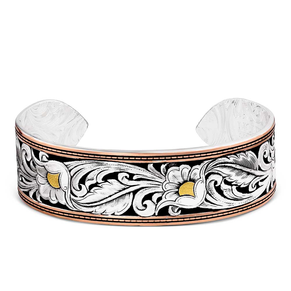 LeatherCut Tri-Colored Floral Cuff Bracelet