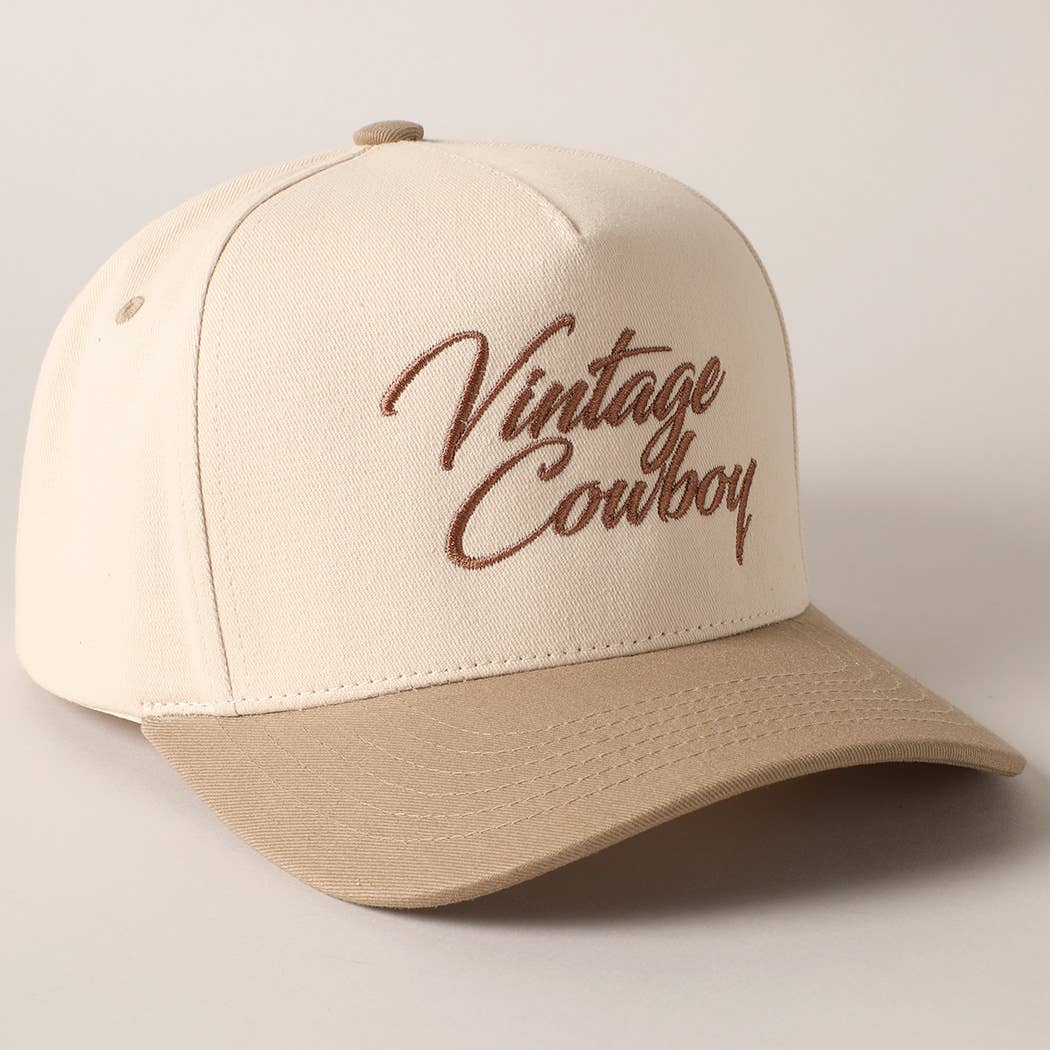 Vintage Cowboy Embroidery Two Tone Baseball Cap: Beige / ONE SIZE