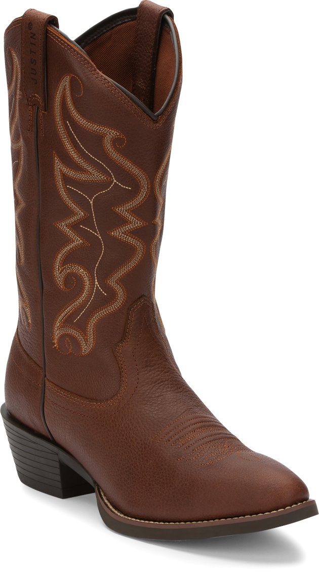 JUSTIN MENS STAMPEDE ROUND TOE WESTERN BOOTS
